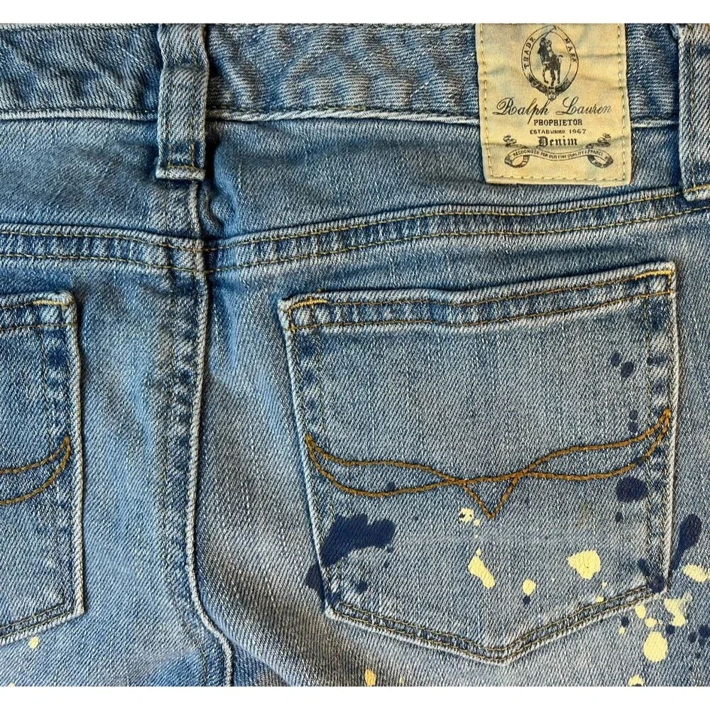 Ralph Lauren Girls Paint Splattered Bowery Skinny Jeans Youth Size 12 BTS